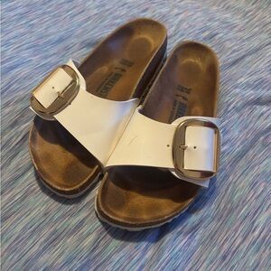 White & Gold Birkenstock Slides